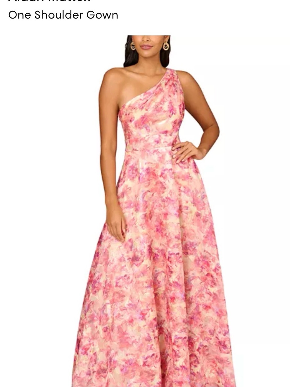 Adrianna Papell One-Shoulder Pink Floral Evening Gown